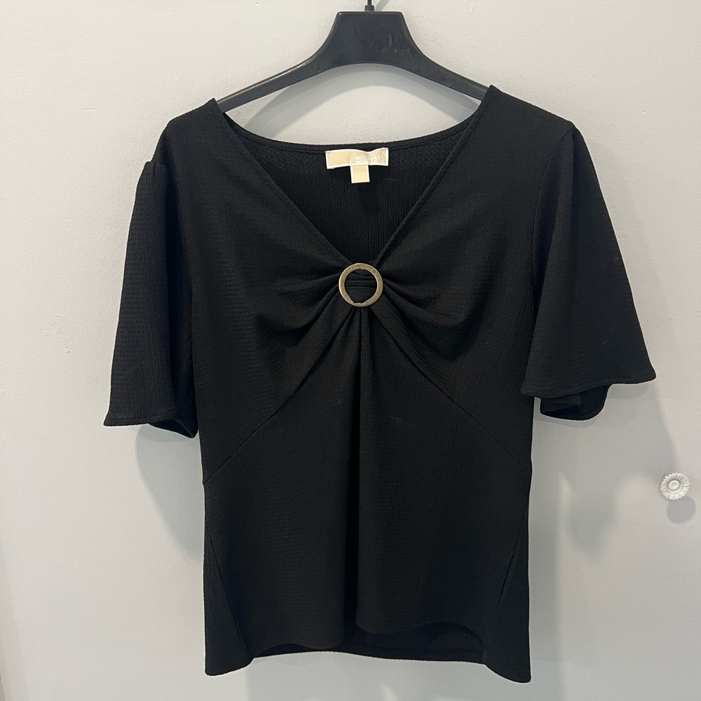 MICHAEL Michael Kors Black Flutter Sleeve Ruched Blouse